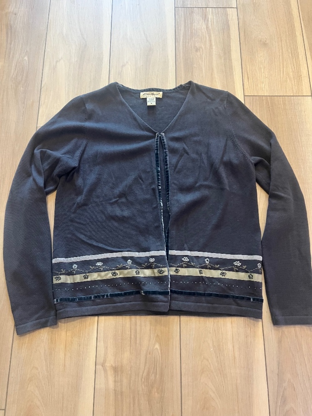 Eddie Bauer Dark Gray Embroidered Cardigan Sweater Size Medium